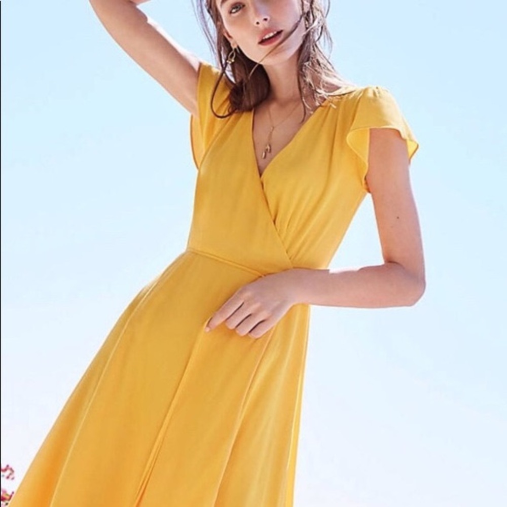 Ann Taylor Loft Bright Yellow Wrap Dress